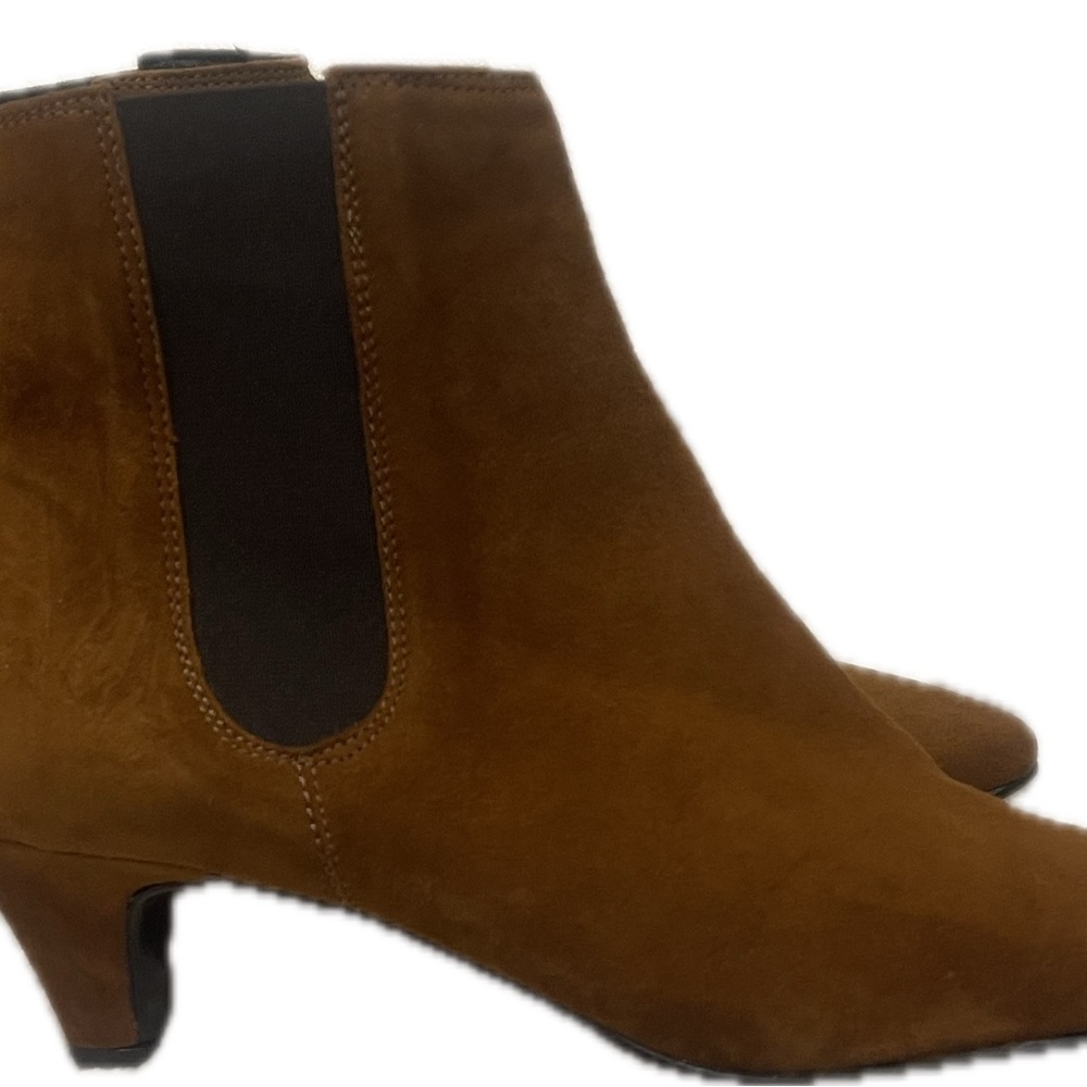 Warm Brown Suede Ankle Booties with Rounded Toe - Picture 3 of 4